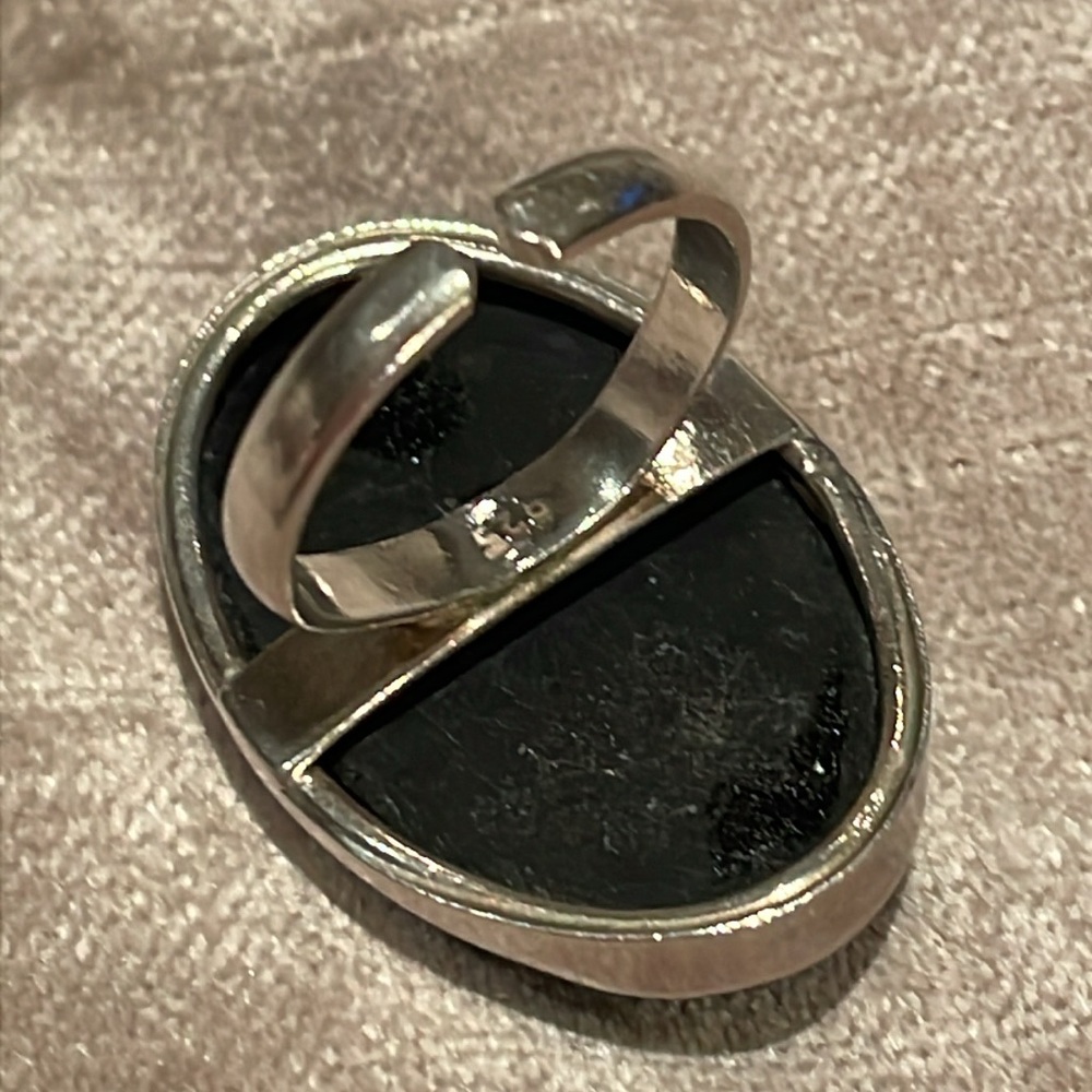 Chunky Black Agate Druzy Geode Ring Sterling Silv… - image 3